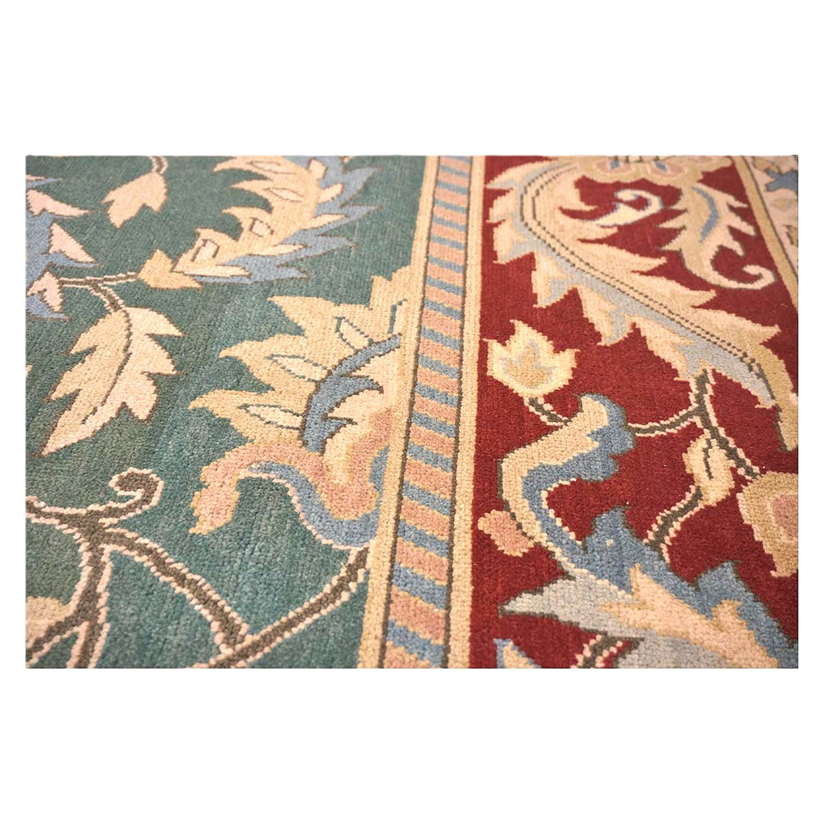 Chinese Oushak Wool 8x11 Green, Tan & Rust Handmade Area Rug #1144763