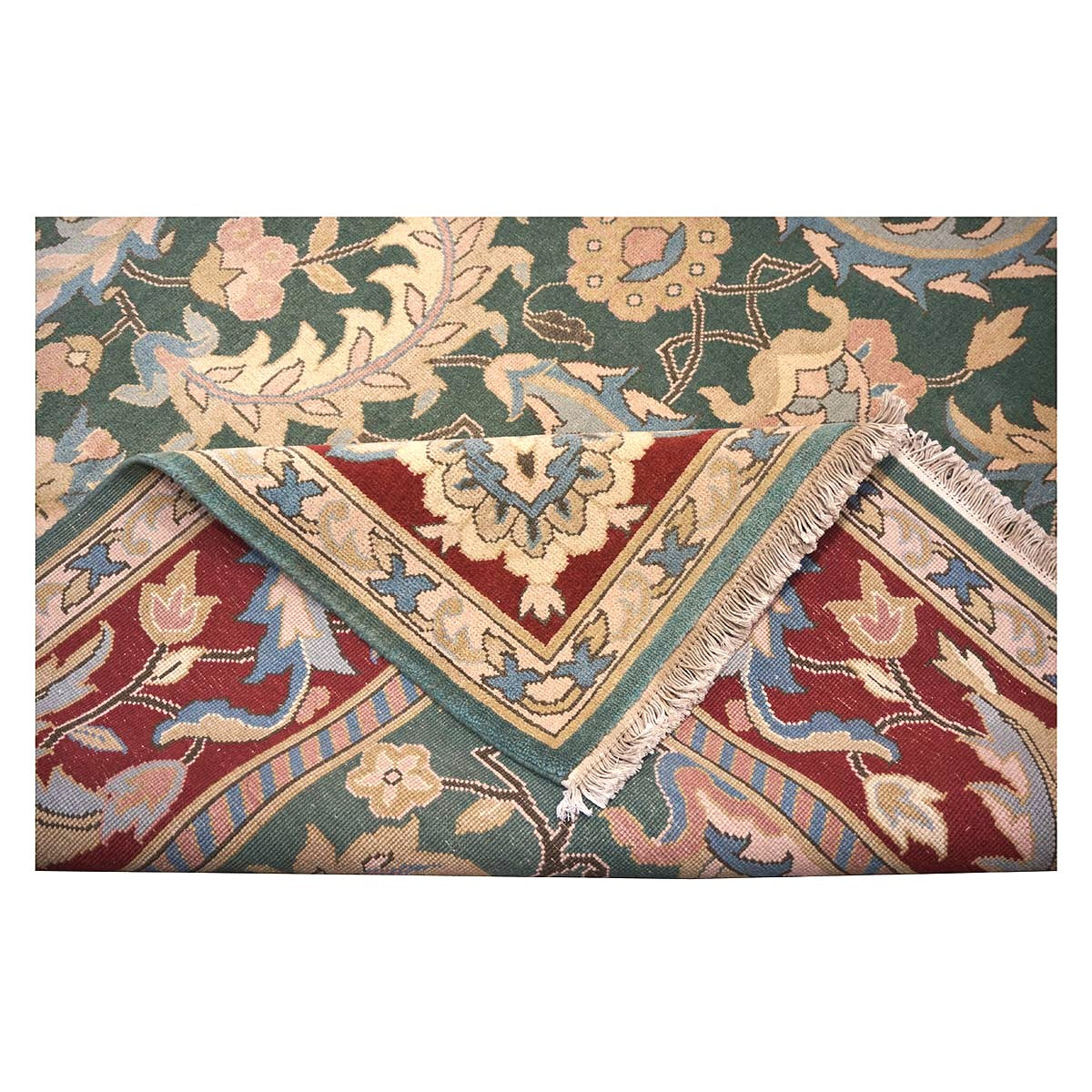 Chinese Oushak Wool 8x11 Green, Tan & Rust Handmade Area Rug #1144763