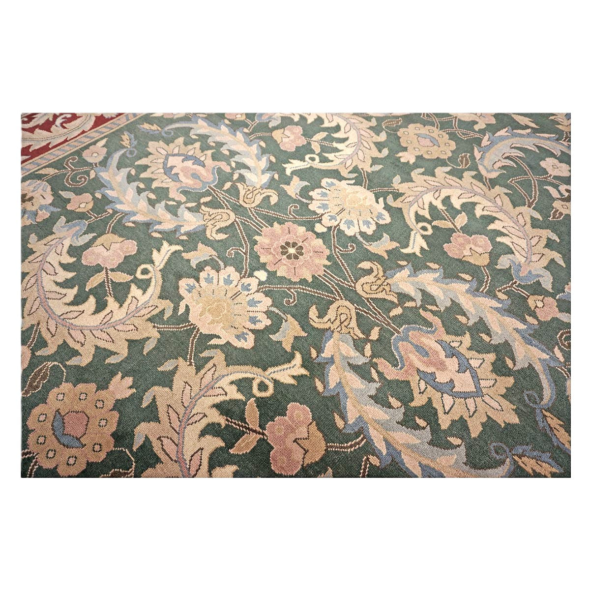 Chinese Oushak Wool 8x11 Green, Tan & Rust Handmade Area Rug #1144763