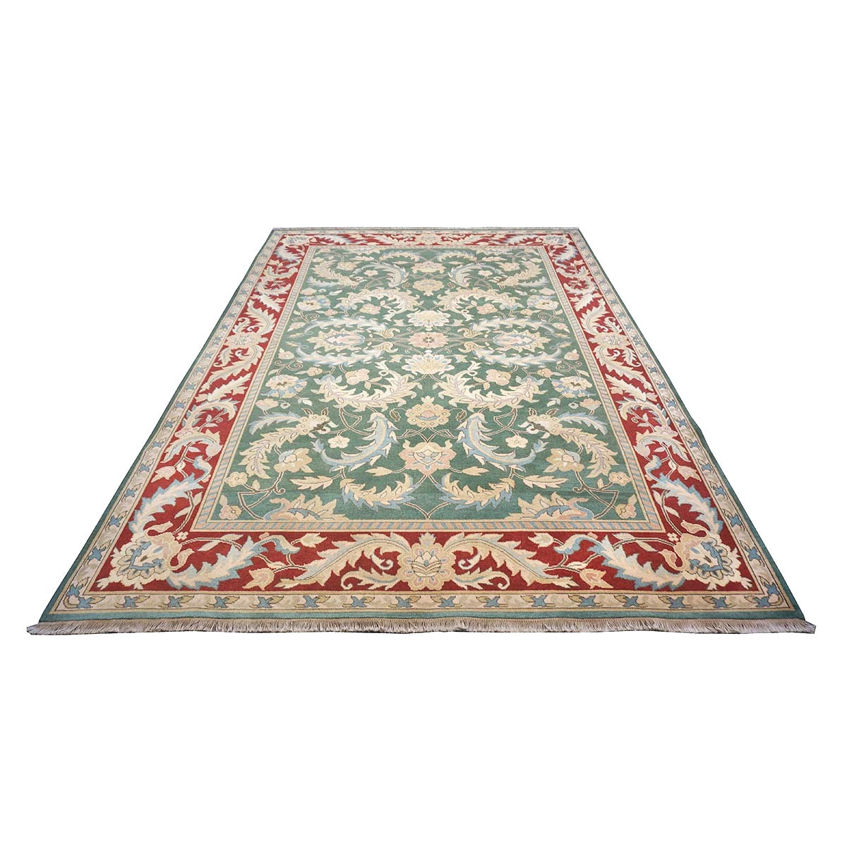 Chinese Oushak Wool 8x11 Green, Tan & Rust Handmade Area Rug #1144763