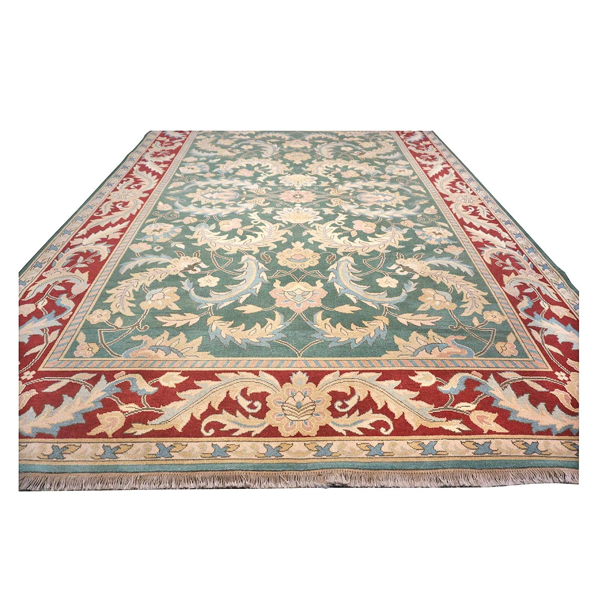 Chinese Oushak Wool 8x11 Green, Tan & Rust Handmade Area Rug #1144763