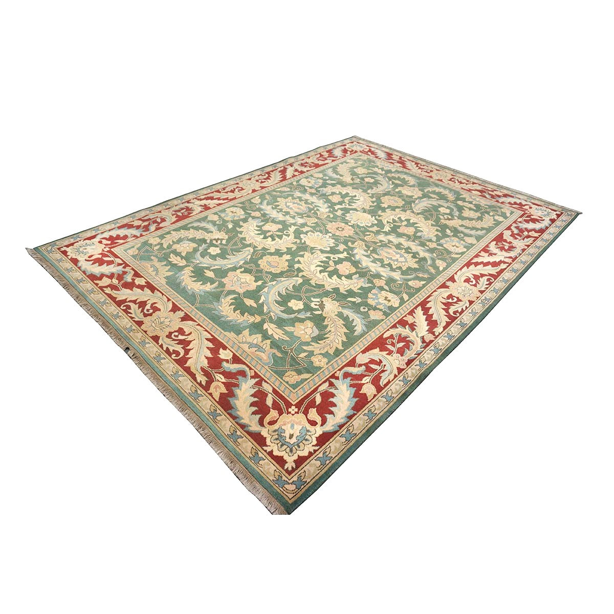 Chinese Oushak Wool 8x11 Green, Tan & Rust Handmade Area Rug #1144763