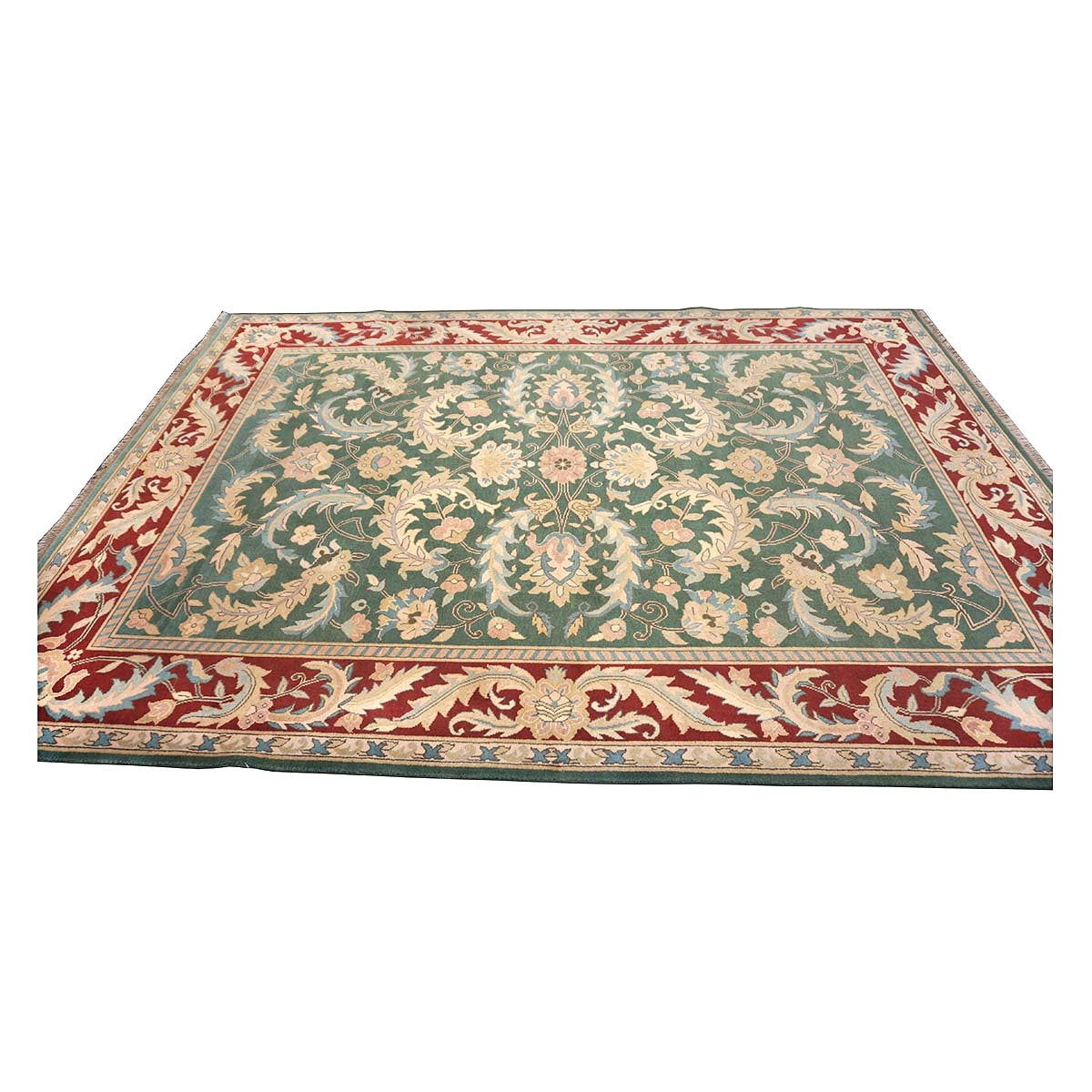 Chinese Oushak Wool 8x11 Green, Tan & Rust Handmade Area Rug #1144763