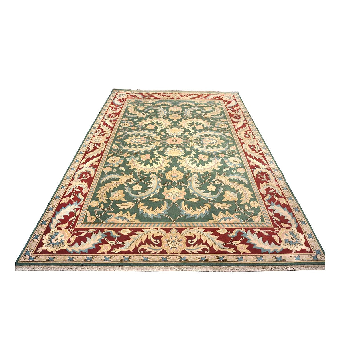 Chinese Oushak Wool 8x11 Green, Tan & Rust Handmade Area Rug #1144763