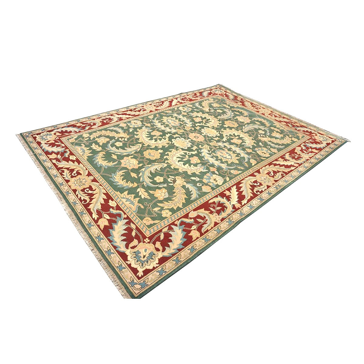 Chinese Oushak Wool 8x11 Green, Tan & Rust Handmade Area Rug #1144763