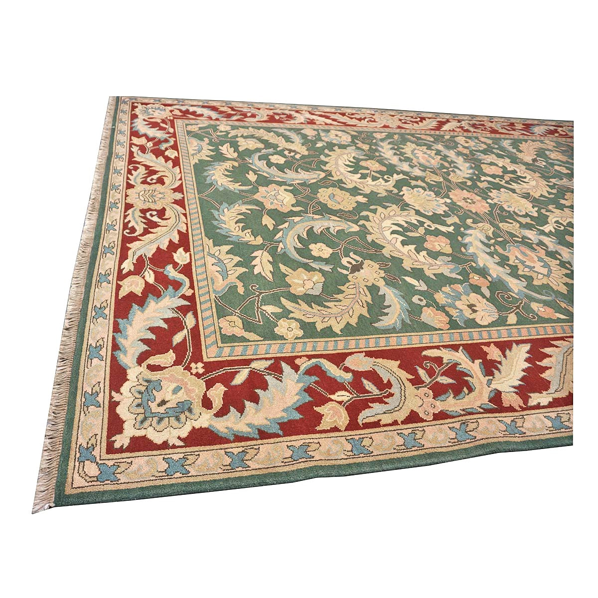 Chinese Oushak Wool 8x11 Green, Tan & Rust Handmade Area Rug #1144763