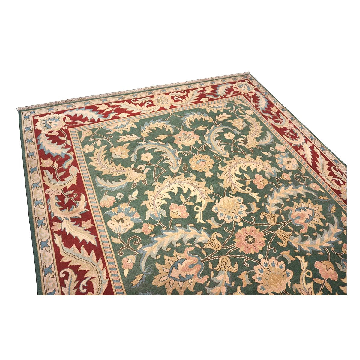 Chinese Oushak Wool 8x11 Green, Tan & Rust Handmade Area Rug #1144763