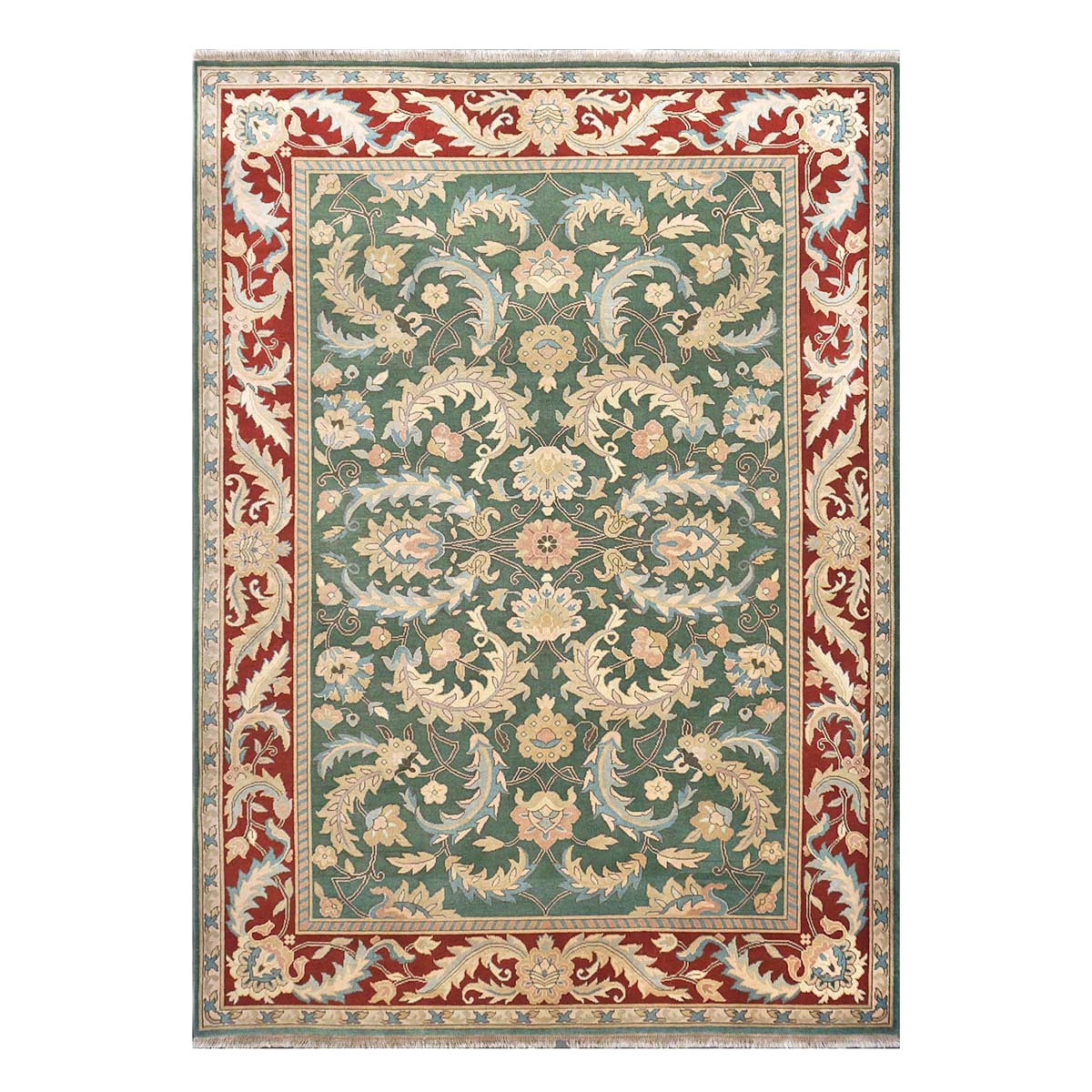 Chinese Oushak Wool 8x11 Green, Tan & Rust Handmade Area Rug #1144763