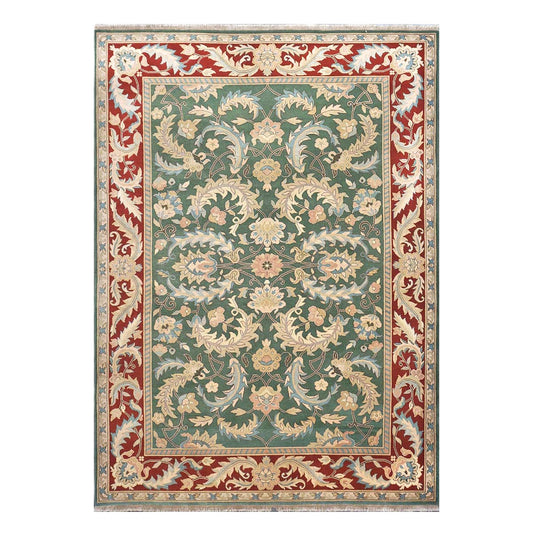 Chinese Oushak Wool 8x11 Green, Tan & Rust Handmade Area Rug #1144763