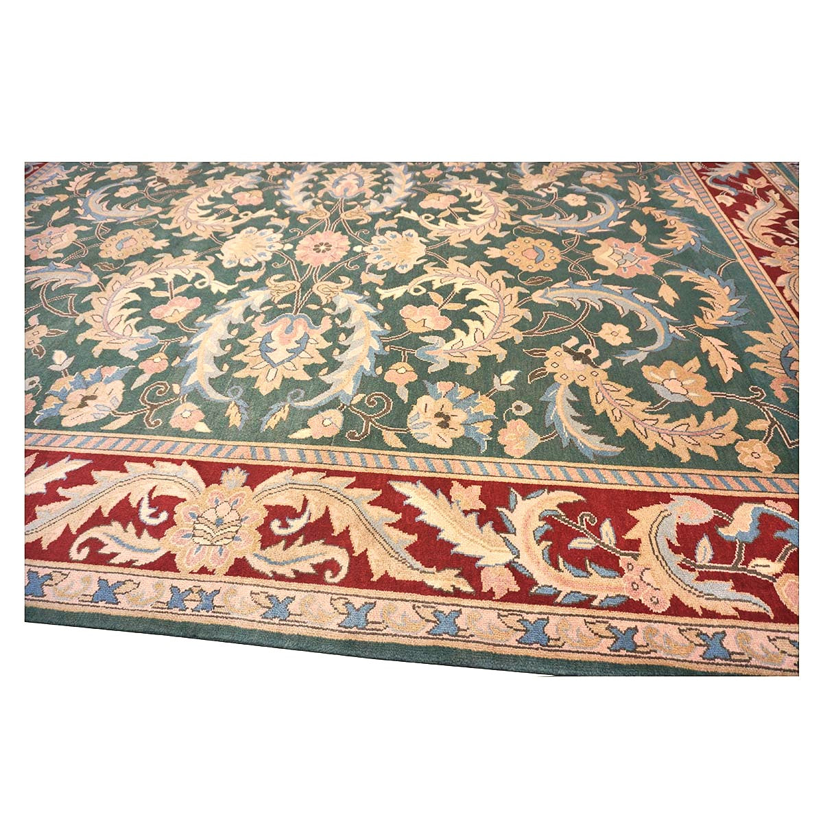 Chinese Oushak Wool 8x11 Green, Tan & Rust Handmade Area Rug #1144763