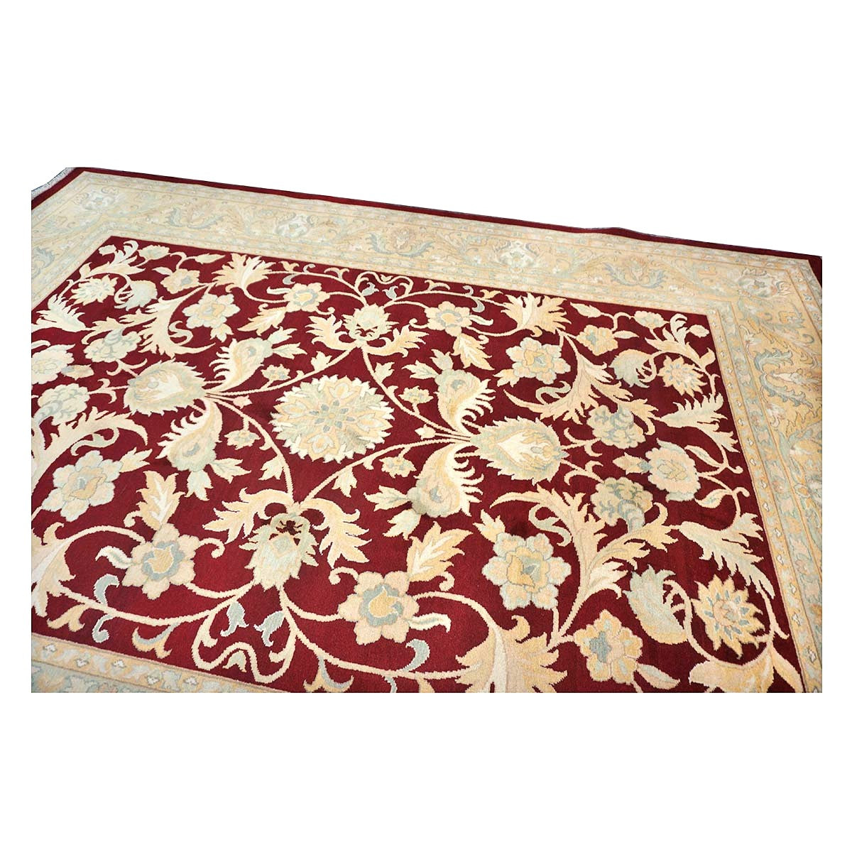 Chinese Oushak Wool 9x12 Burgundy & Tan Handmade Area Rug #1144766