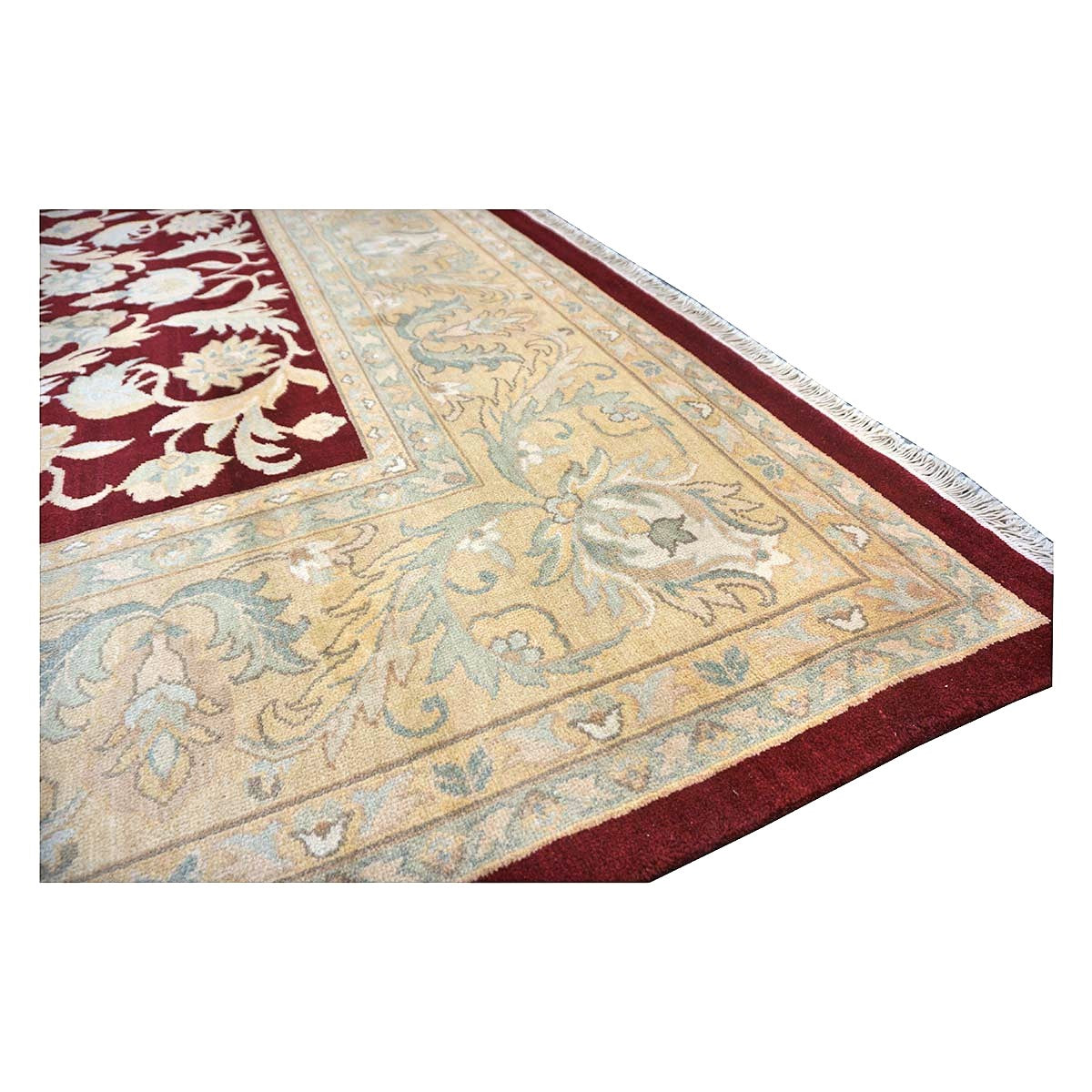 Chinese Oushak Wool 9x12 Burgundy & Tan Handmade Area Rug #1144766