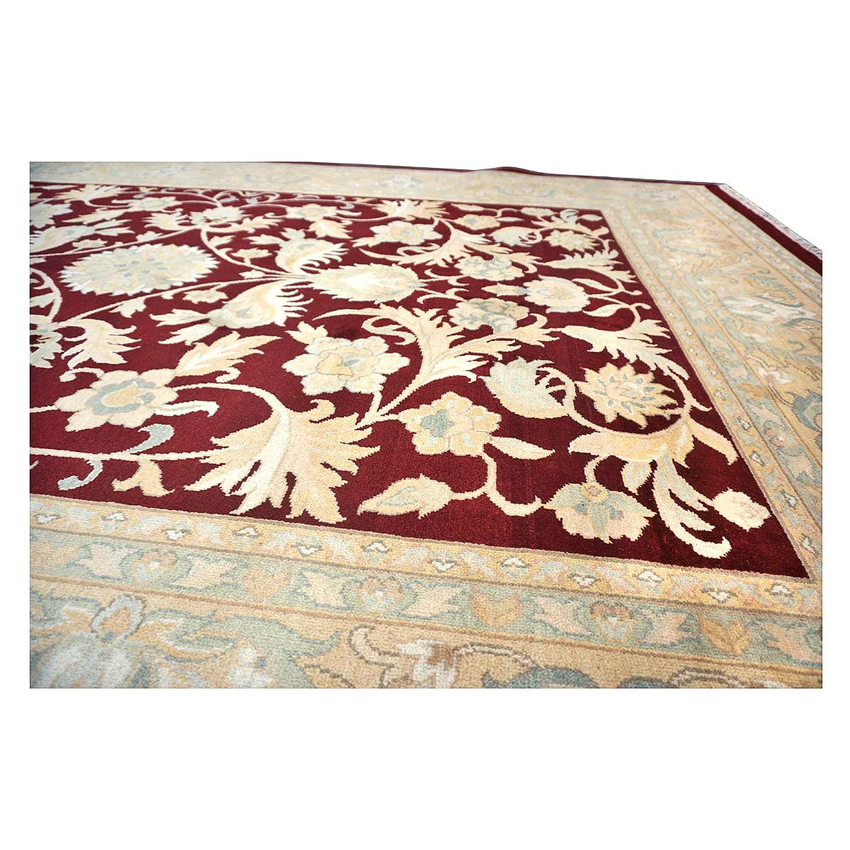Chinese Oushak Wool 9x12 Burgundy & Tan Handmade Area Rug #1144766