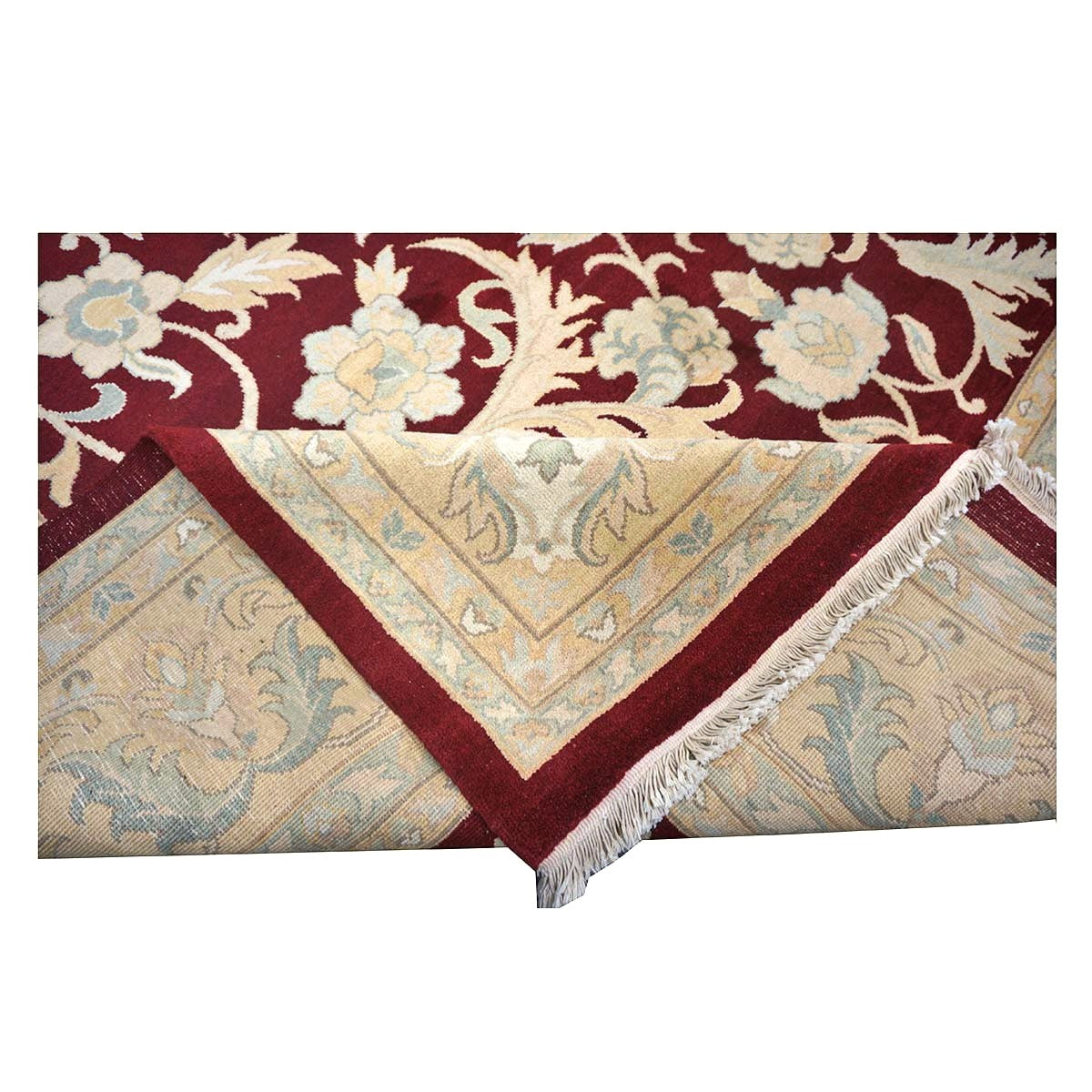 Chinese Oushak Wool 9x12 Burgundy & Tan Handmade Area Rug #1144766