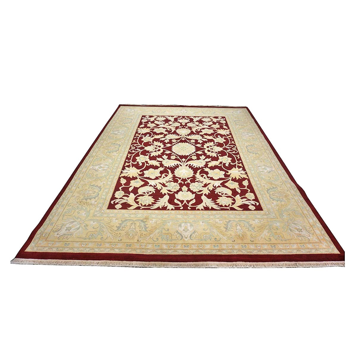 Chinese Oushak Wool 9x12 Burgundy & Tan Handmade Area Rug #1144766