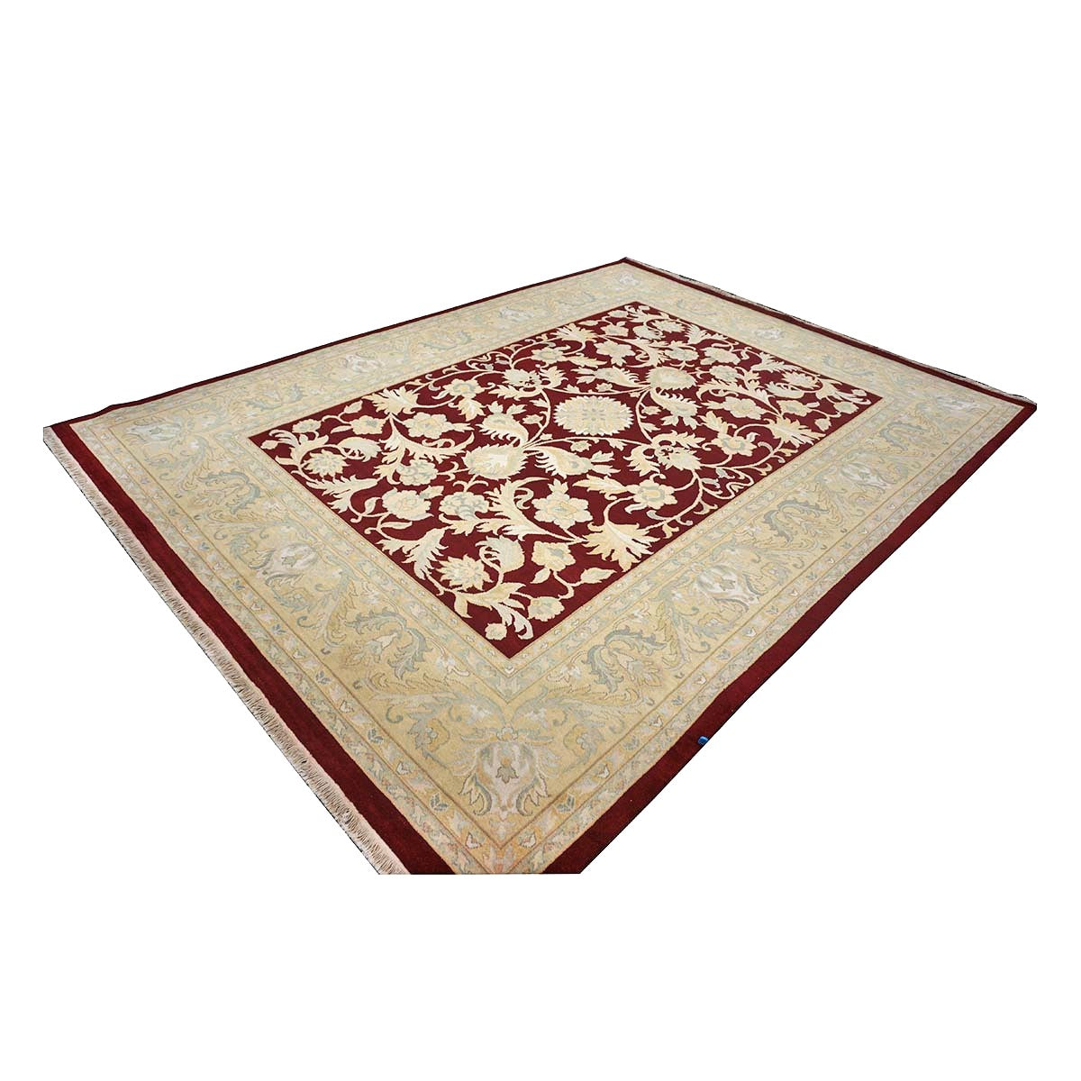 Chinese Oushak Wool 9x12 Burgundy & Tan Handmade Area Rug #1144766