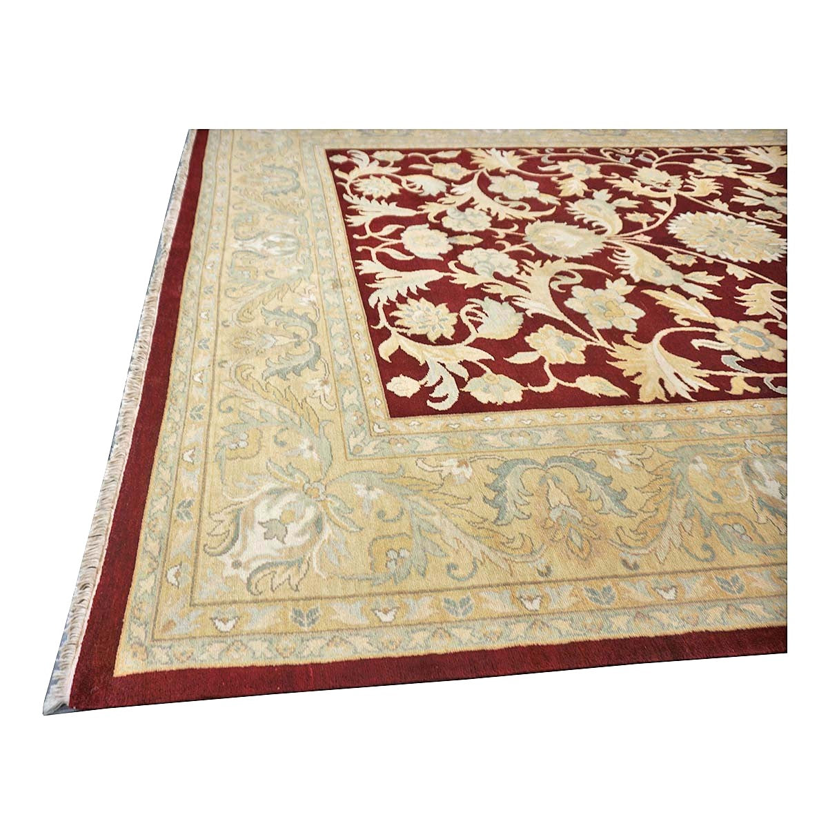 Chinese Oushak Wool 9x12 Burgundy & Tan Handmade Area Rug #1144766