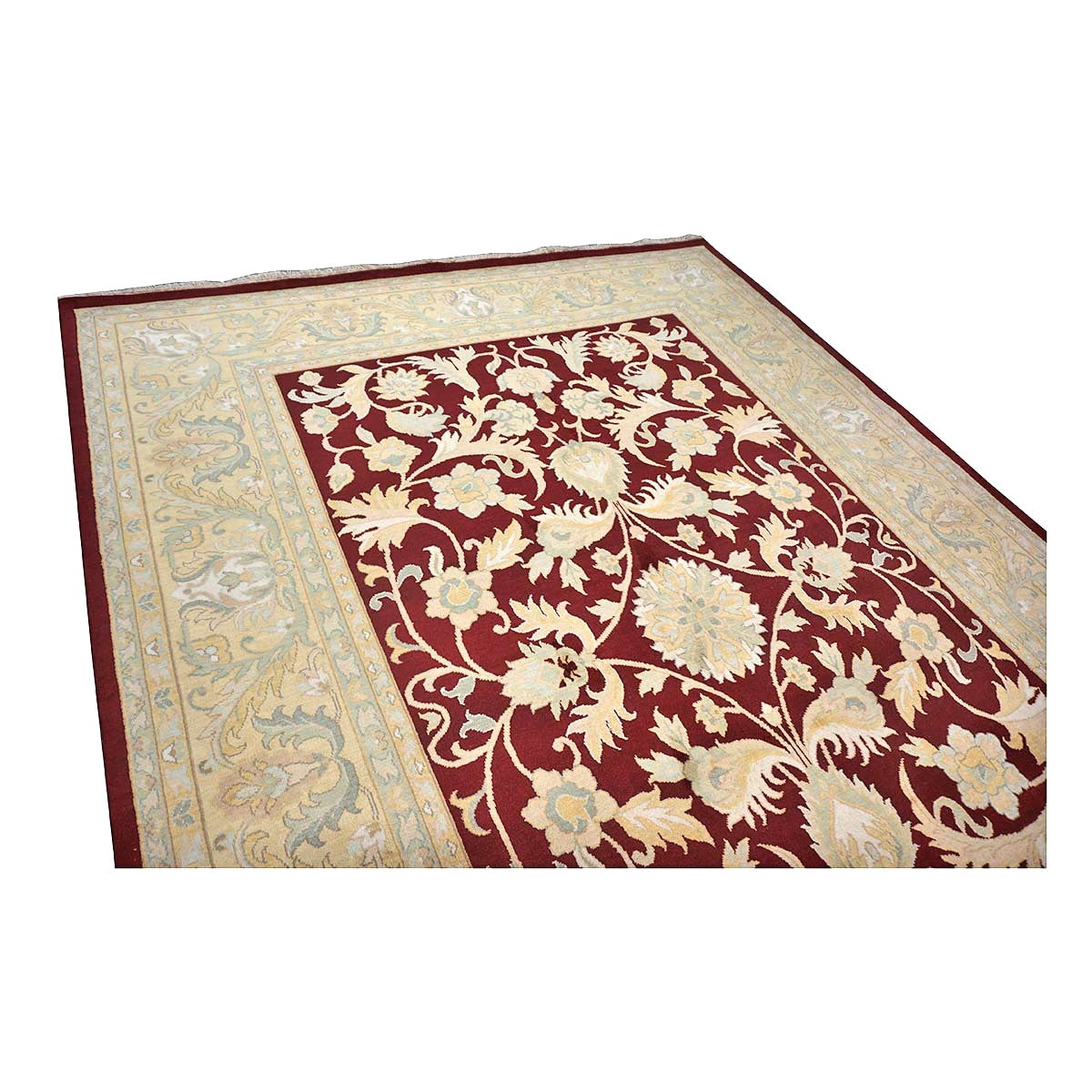 Chinese Oushak Wool 9x12 Burgundy & Tan Handmade Area Rug #1144766