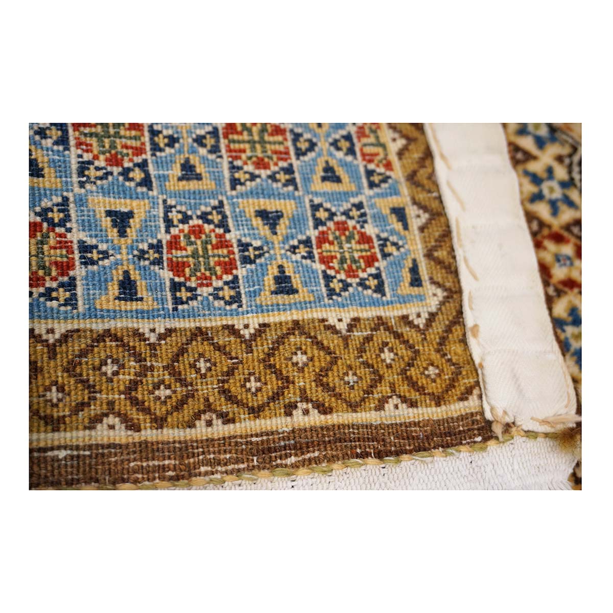 Antique Persian Kashan Wool 5x6 Camel, Ivory & Light Blue Handmade Area Rug #1144767
