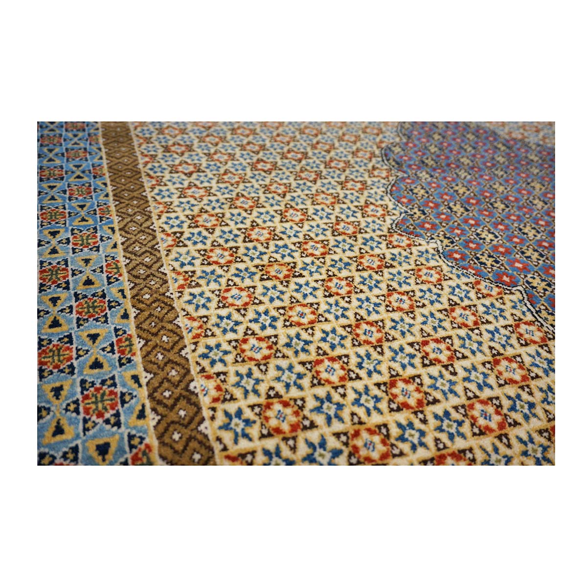 Antique Persian Kashan Wool 5x6 Camel, Ivory & Light Blue Handmade Area Rug #1144767