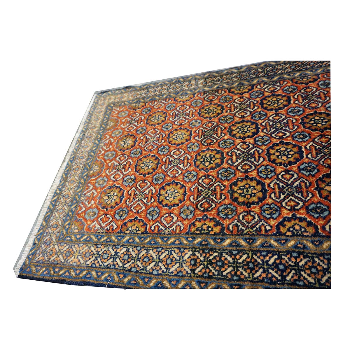 Antique Persian Bakshaish Wool 2x4 Navy, Rust & Ivory Handmade Throw Rug  #1144768