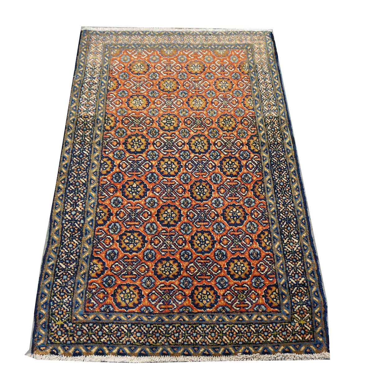 Antique Persian Bakshaish Wool 2x4 Navy, Rust & Ivory Handmade Throw Rug  #1144768