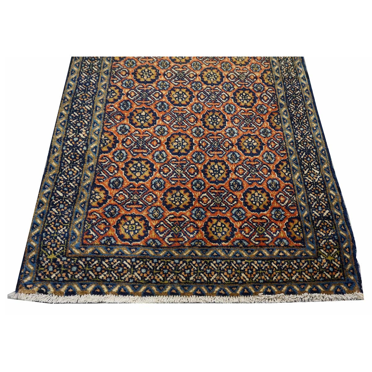 Antique Persian Bakshaish Wool 2x4 Navy, Rust & Ivory Handmade Throw Rug  #1144768