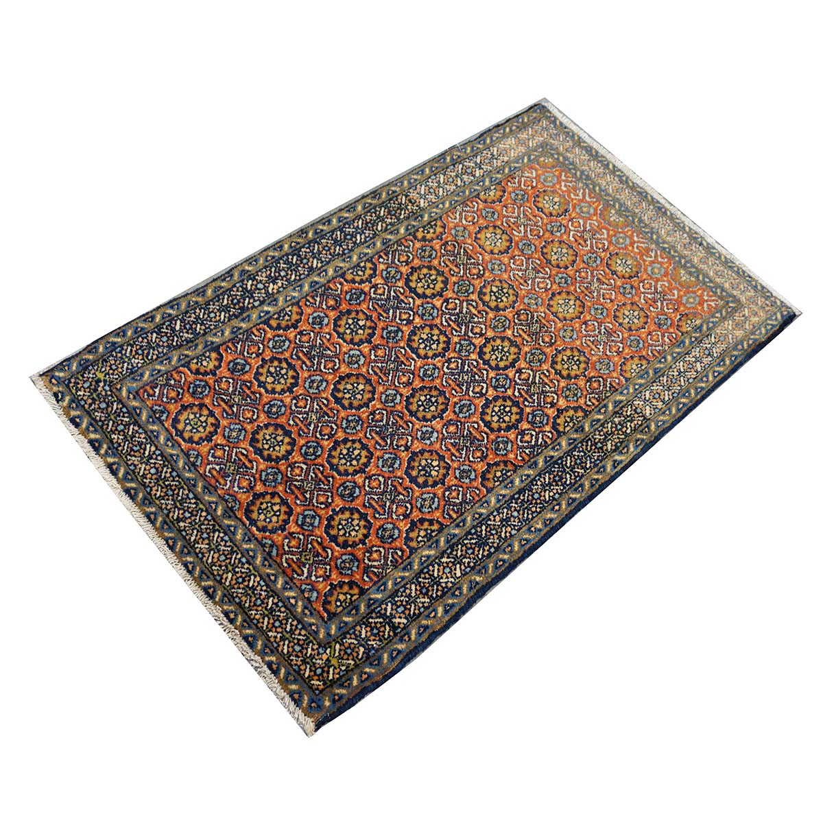 Antique Persian Bakshaish Wool 2x4 Navy, Rust & Ivory Handmade Throw Rug  #1144768