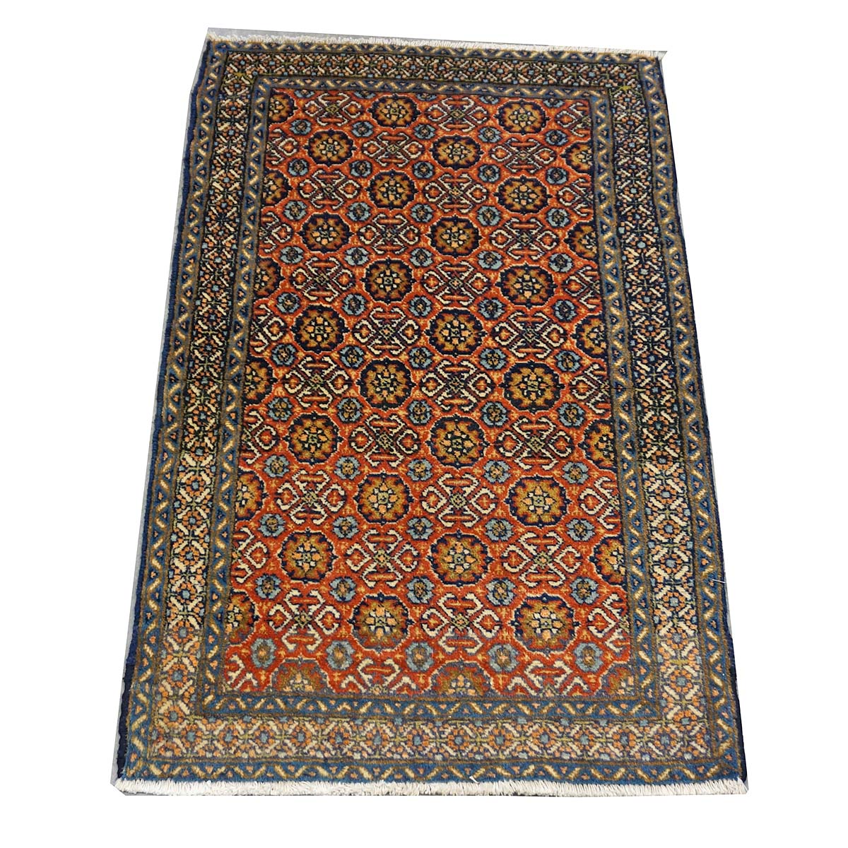 Antique Persian Bakshaish Wool 2x4 Navy, Rust & Ivory Handmade Throw Rug  #1144768