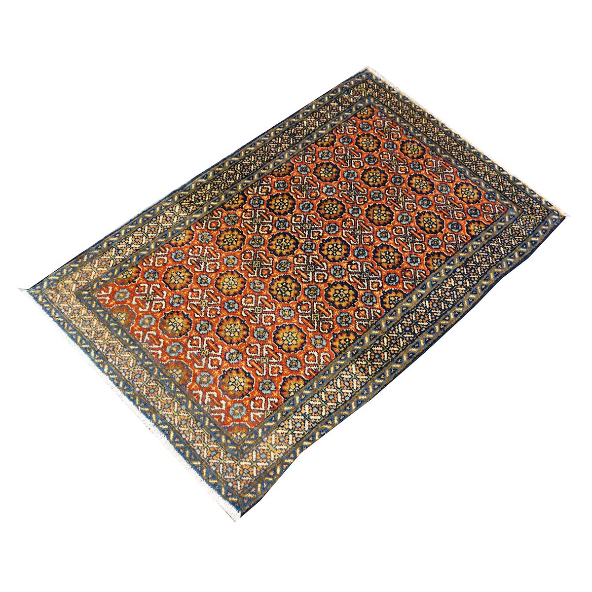 Antique Persian Bakshaish Wool 2x4 Navy, Rust & Ivory Handmade Throw Rug  #1144768