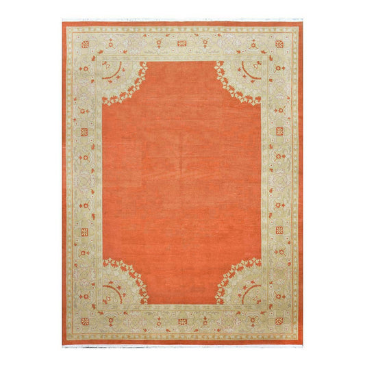 Chinese Oushak Wool 9x12 Orange & Ivory Handmade Area Rug #1144771