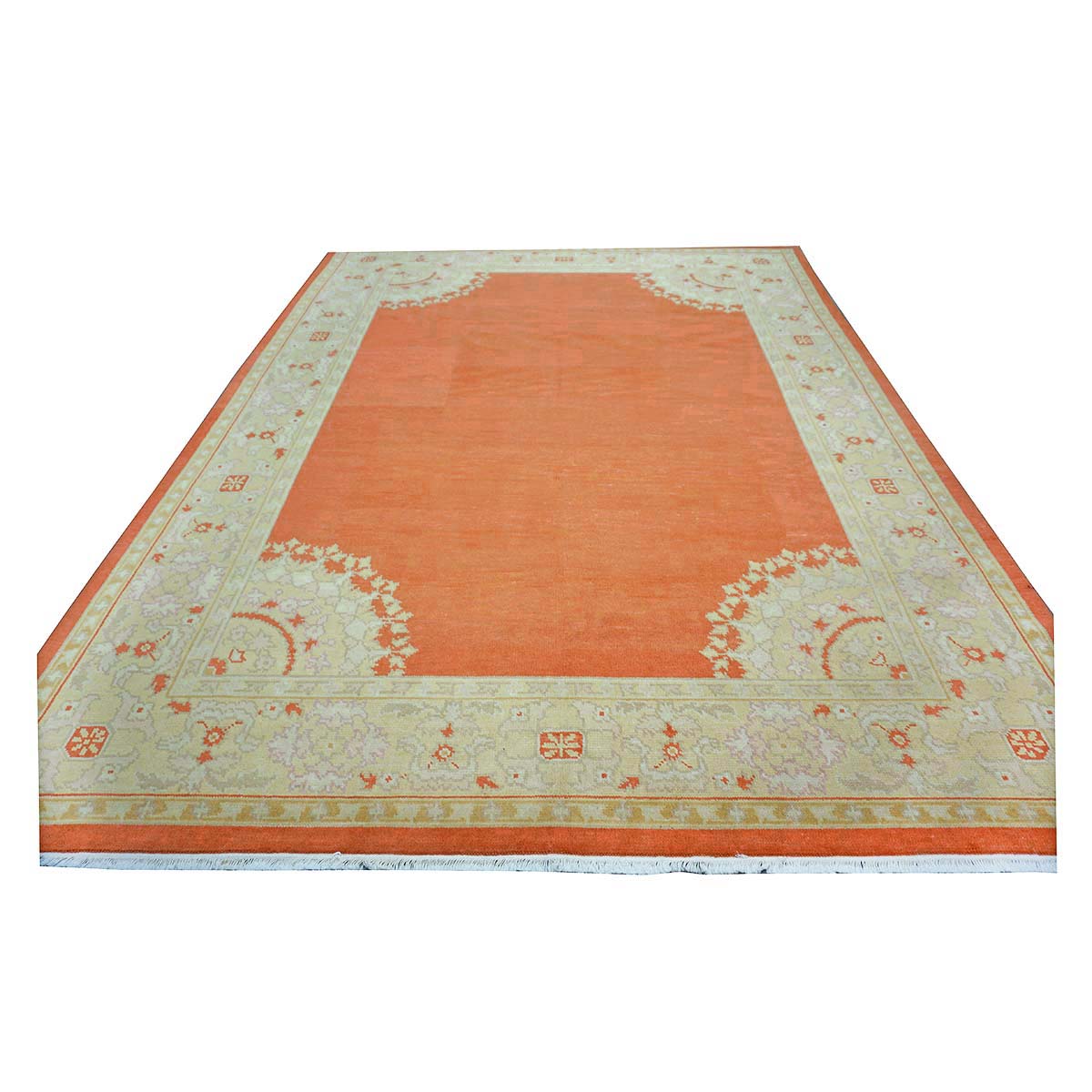 Chinese Oushak Wool 9x12 Orange & Ivory Handmade Area Rug #1144771