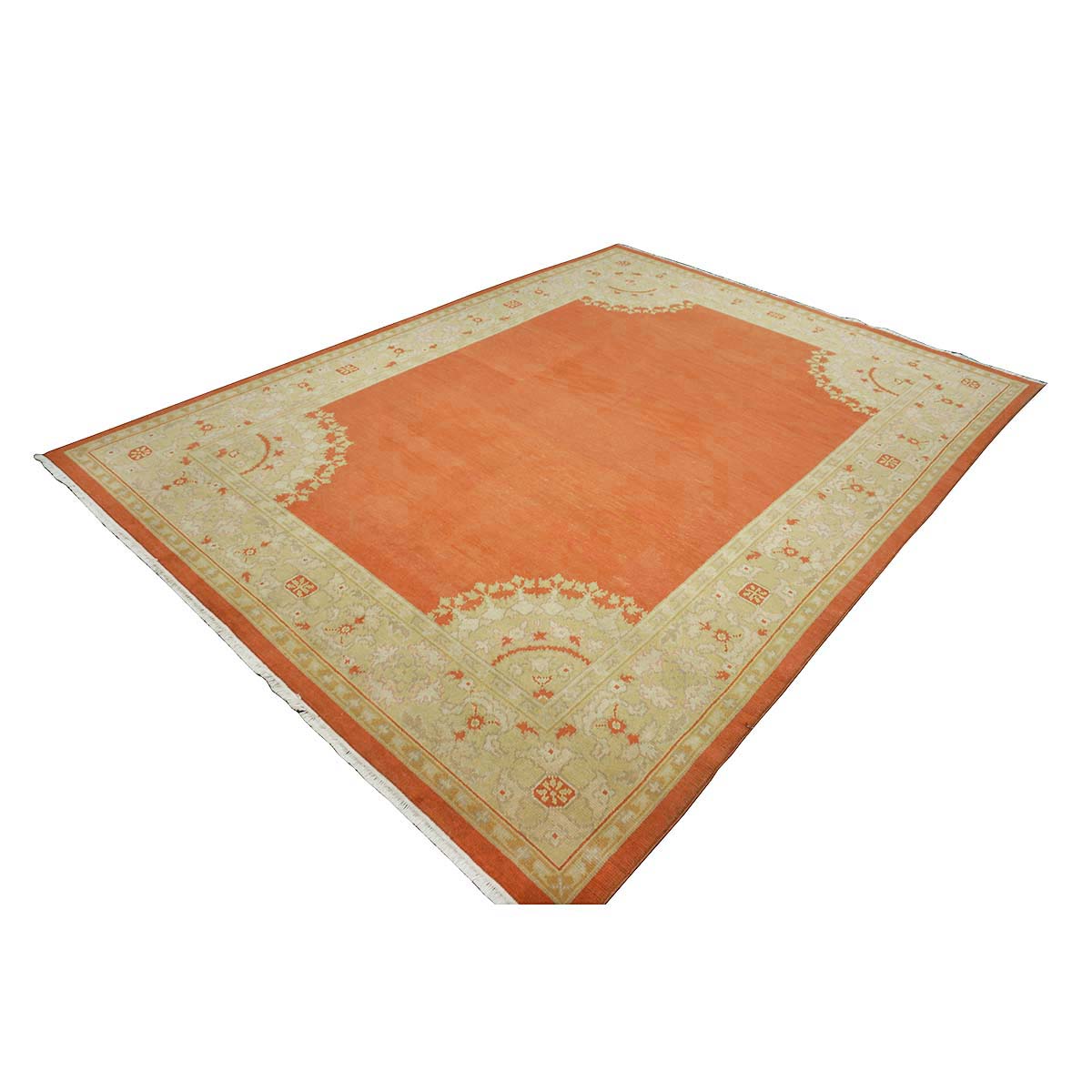 Chinese Oushak Wool 9x12 Orange & Ivory Handmade Area Rug #1144771