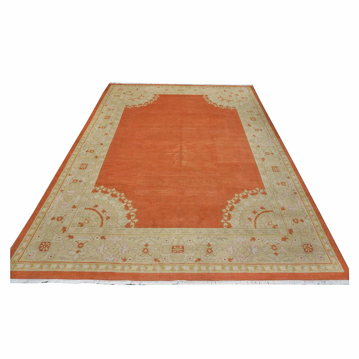 Chinese Oushak Wool 9x12 Orange & Ivory Handmade Area Rug #1144771