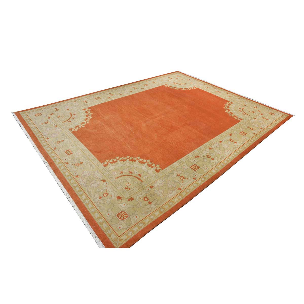 Chinese Oushak Wool 9x12 Orange & Ivory Handmade Area Rug #1144771