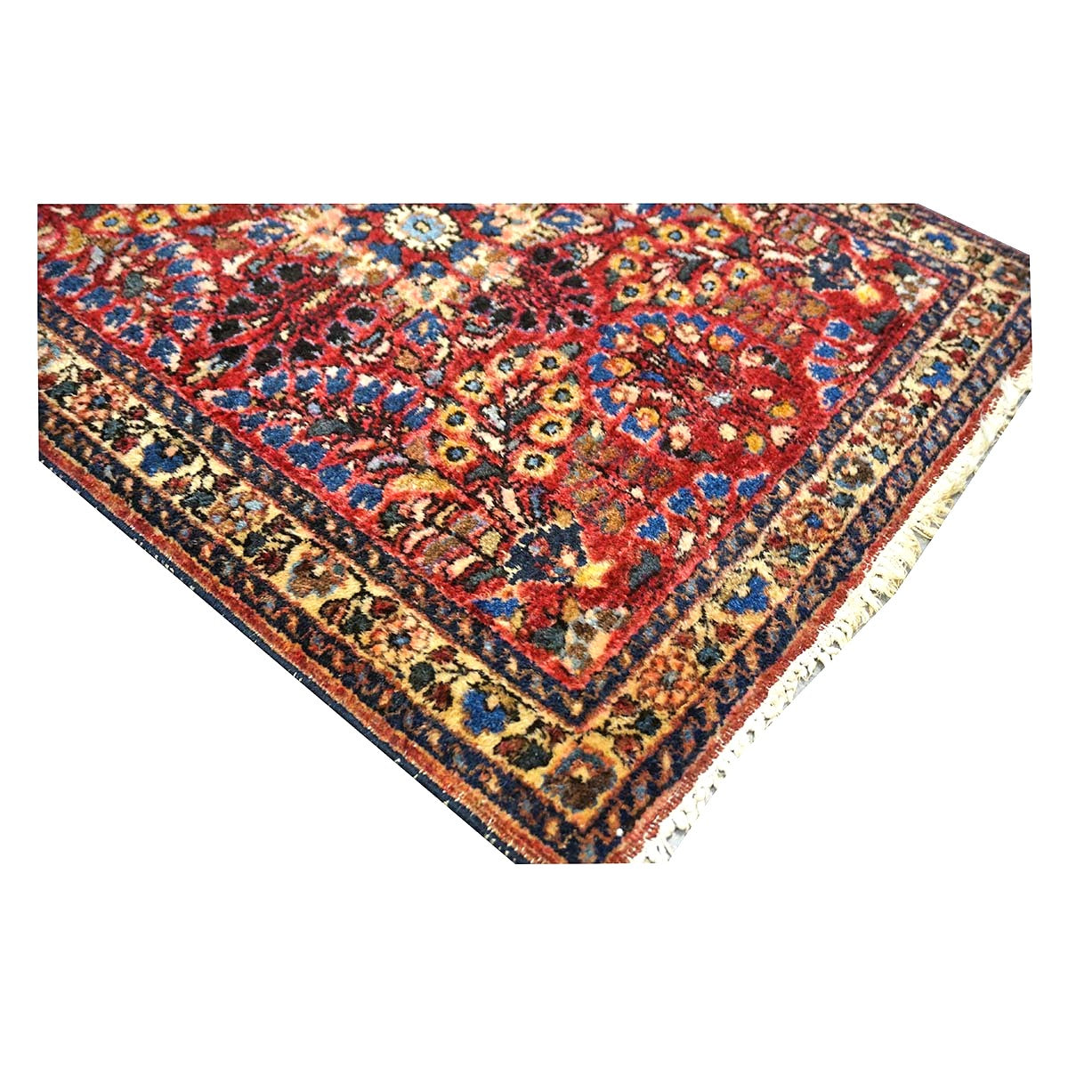 Antique Persian Sarouk Wool 2x3 Red, Blue & Ivory Handmade Throw Rug  #1144772