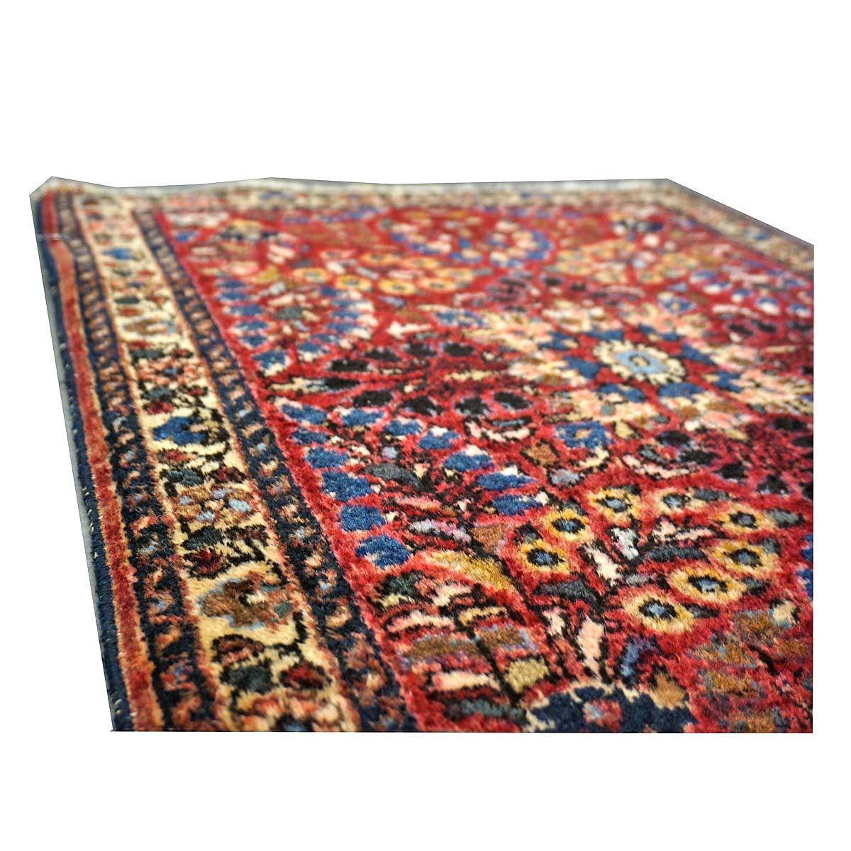 Antique Persian Sarouk Wool 2x3 Red, Blue & Ivory Handmade Throw Rug  #1144772
