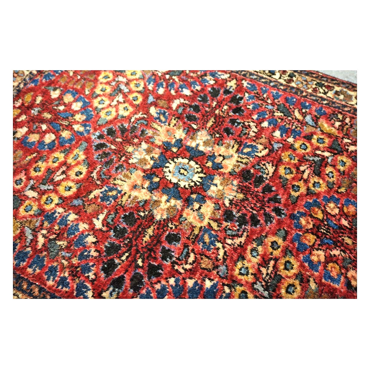 Antique Persian Sarouk Wool 2x3 Red, Blue & Ivory Handmade Throw Rug  #1144772