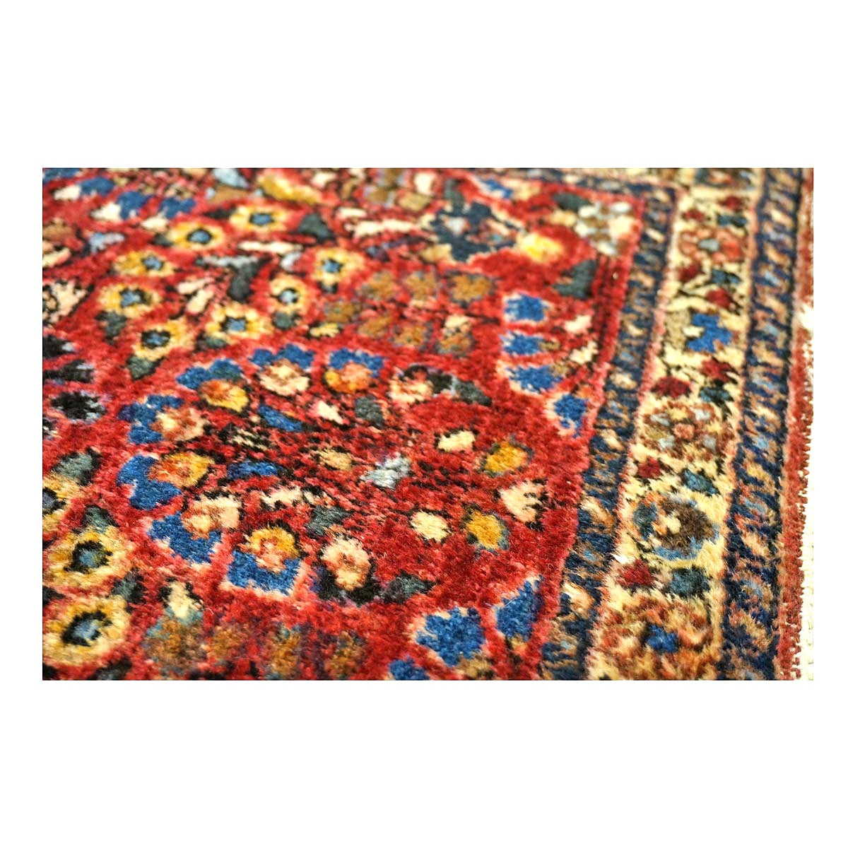 Antique Persian Sarouk Wool 2x3 Red, Blue & Ivory Handmade Throw Rug  #1144772