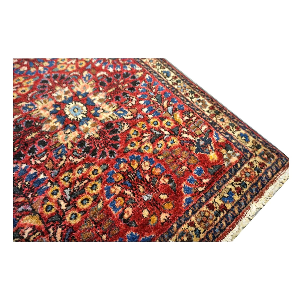 Antique Persian Sarouk Wool 2x3 Red, Blue & Ivory Handmade Throw Rug  #1144772
