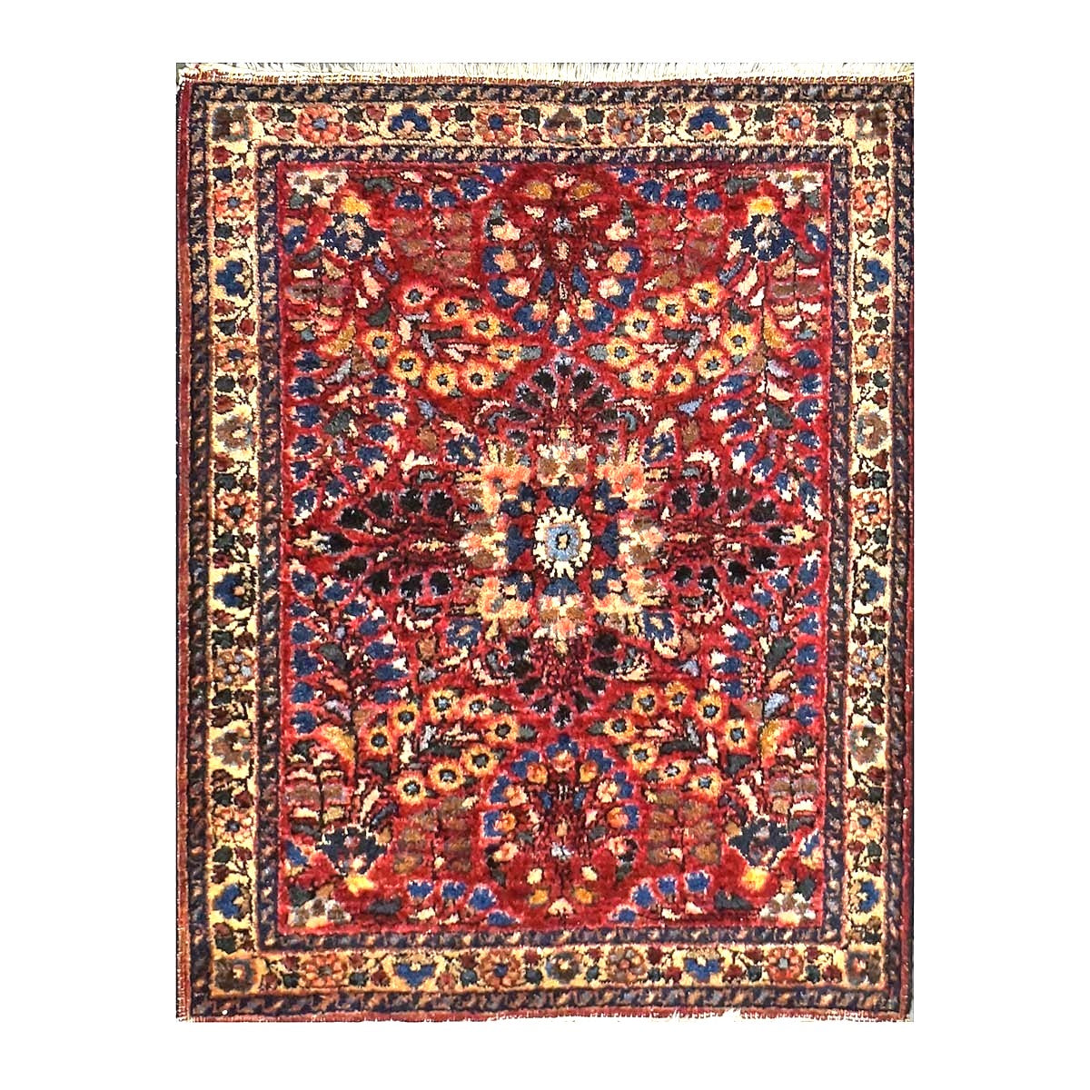 Antique Persian Sarouk Wool 2x3 Red, Blue & Ivory Handmade Throw Rug  #1144772