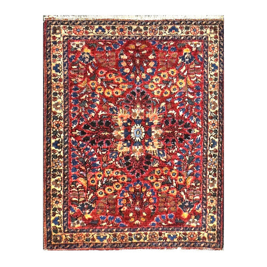 Antique Persian Sarouk Wool 2x3 Red, Blue & Ivory Handmade Throw Rug  #1144772