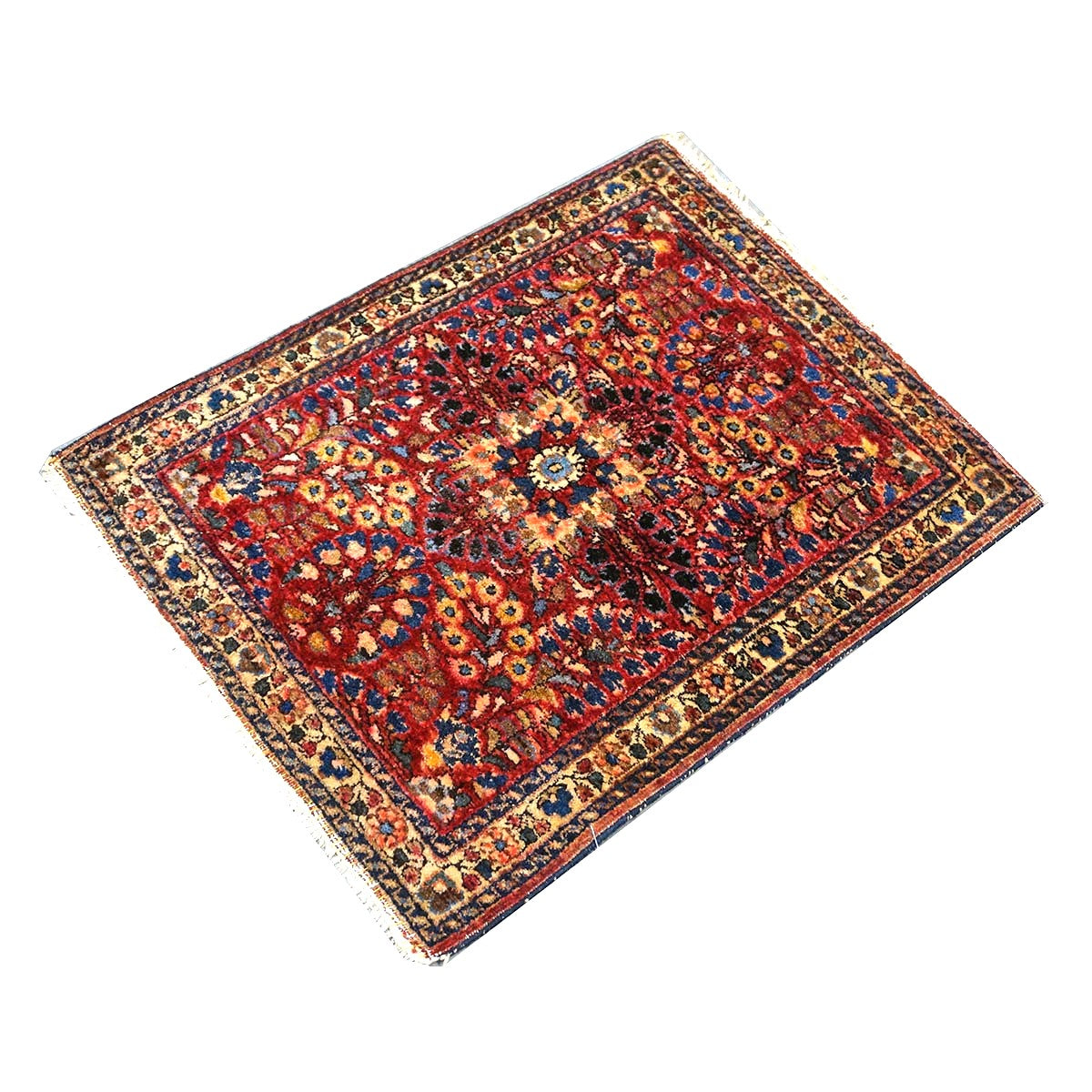 Antique Persian Sarouk Wool 2x3 Red, Blue & Ivory Handmade Throw Rug  #1144772