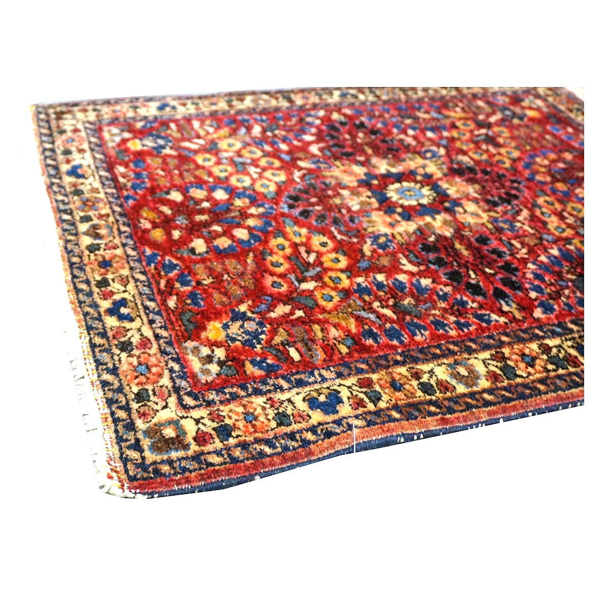 Antique Persian Sarouk Wool 2x3 Red, Blue & Ivory Handmade Throw Rug  #1144772
