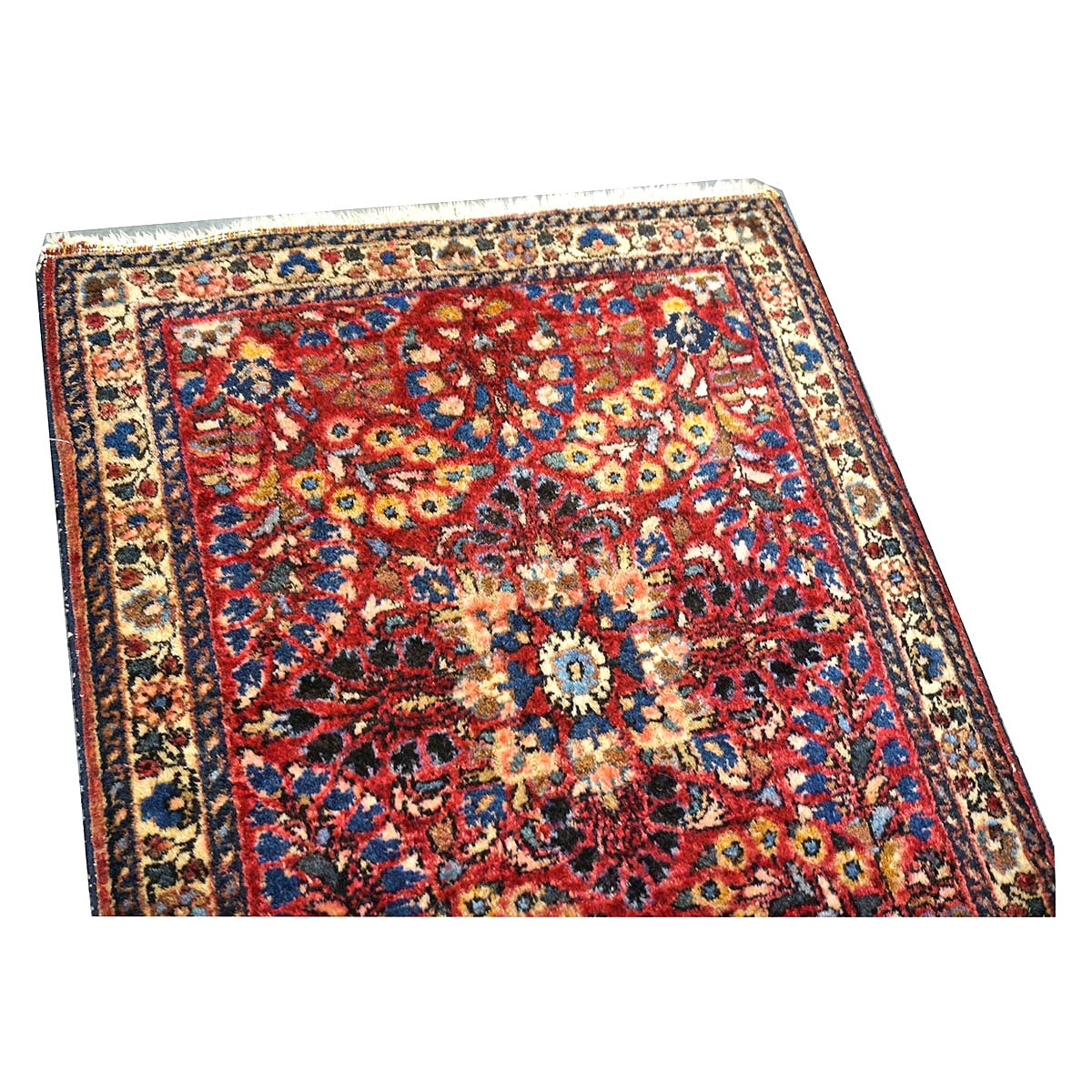 Antique Persian Sarouk Wool 2x3 Red, Blue & Ivory Handmade Throw Rug  #1144772
