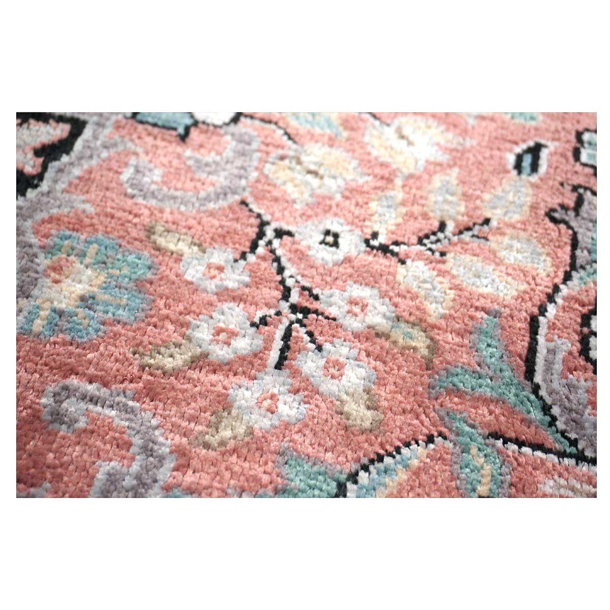 Vintage Kashmiri Silk Qum 9x12 Salmon, Ivory & Black Handmade Area Rug #1144775
