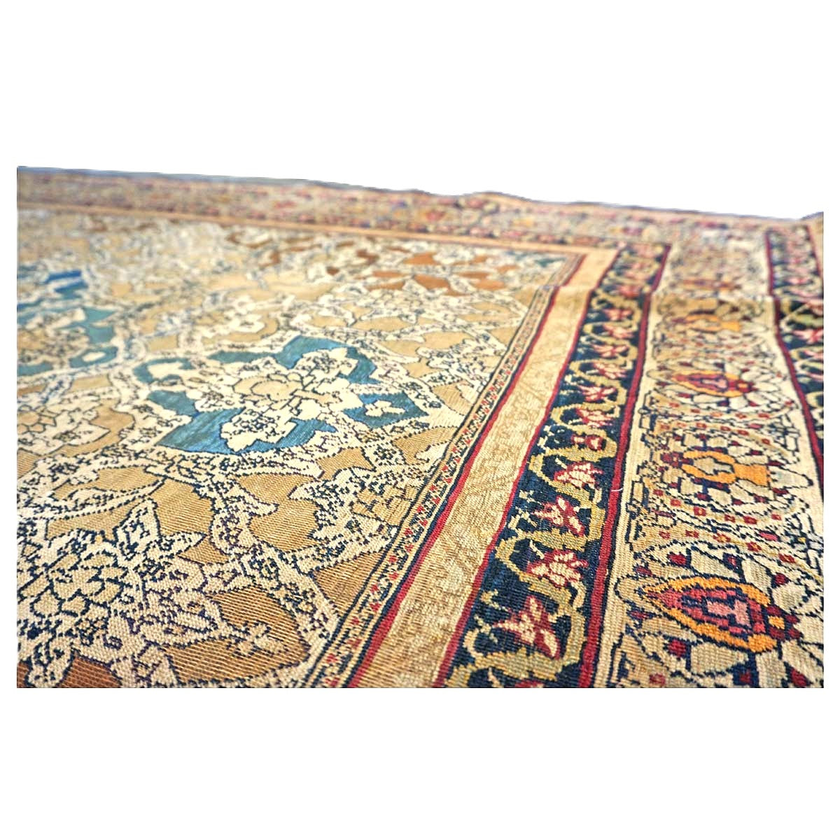 Antique Persian Tehran Wool 4x7 Tan, Blue & Ivory Handmade Area Rug #1144779