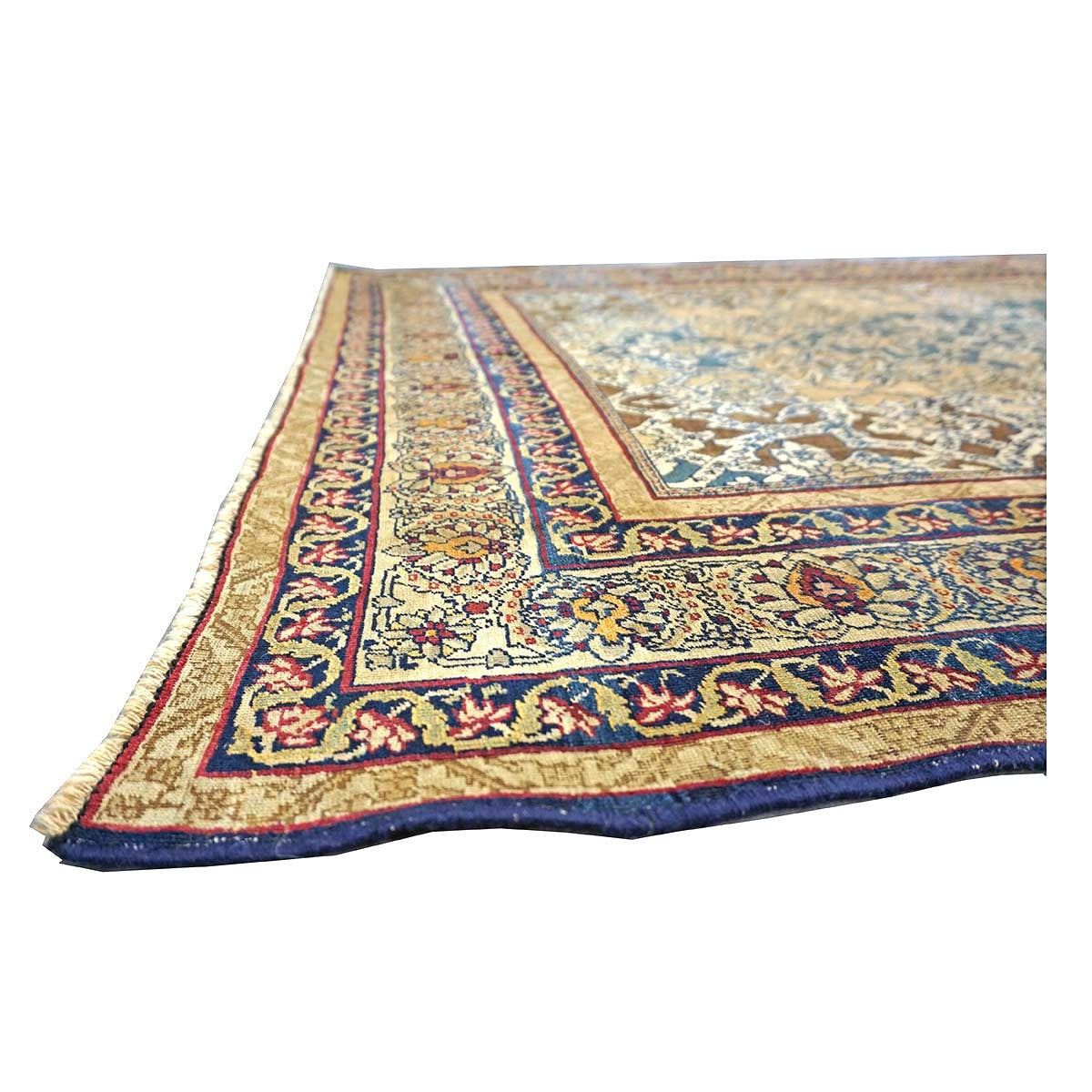 Antique Persian Tehran Wool 4x7 Tan, Blue & Ivory Handmade Area Rug #1144779