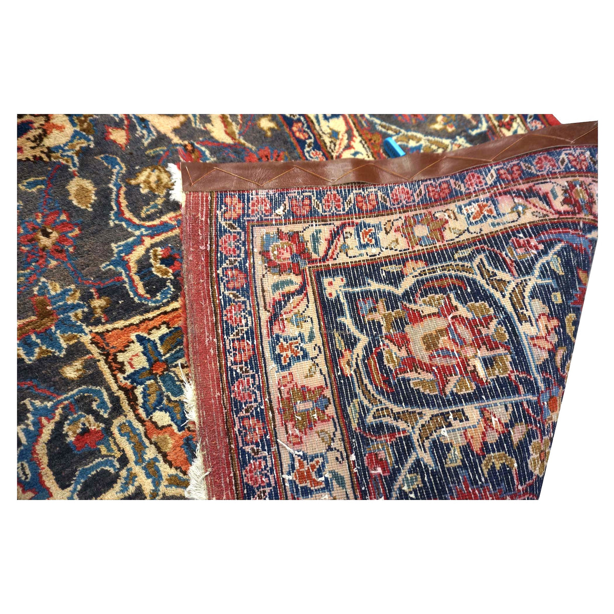 Vintage Persian Mashad Wool 10x13 Red & Navy Handmade Area Rug #1144782