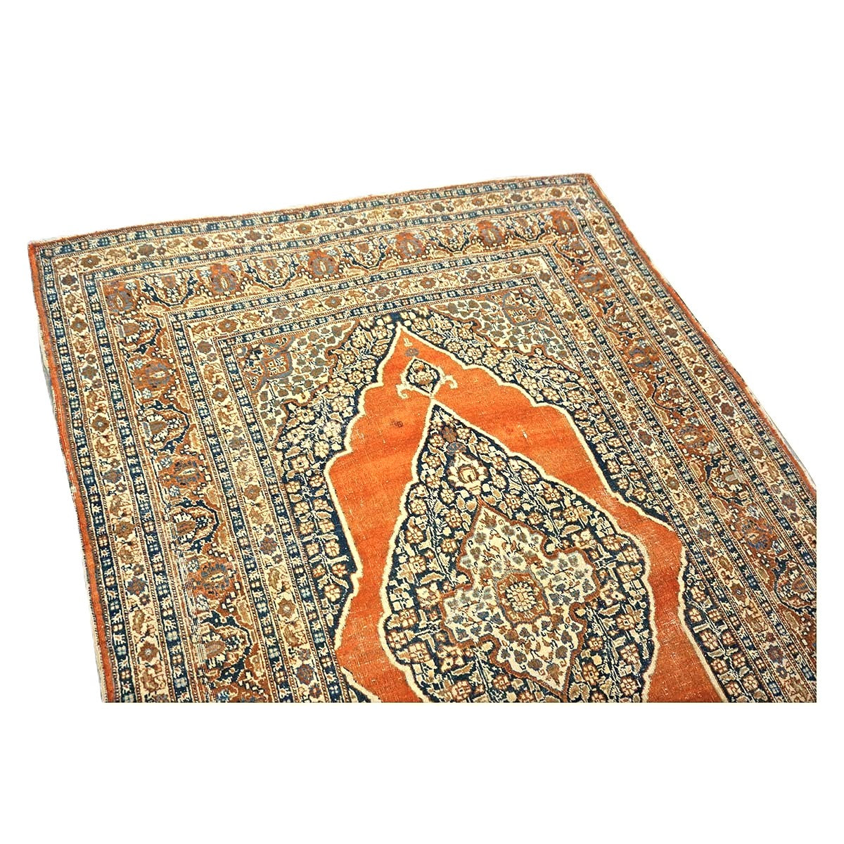 Antique Persian Tabriz Haji Jalili Wool 4x6 Ivory, Navy & Orange Handmade Area Rug  #1144788